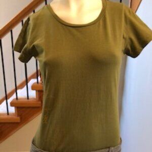 MEC Slim Fit Scoop Neck Short Sleeve Cotton T Shirt w Graphics in Green Size M